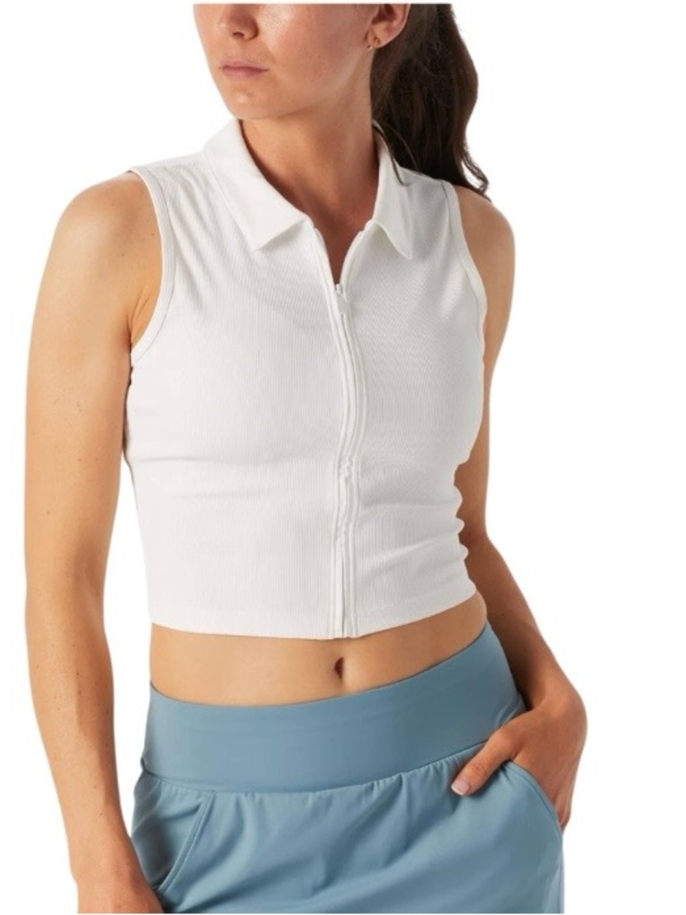 TravisMathew Women's MoveKnit White Rib Sleeveless Full Zip Polo Size XL